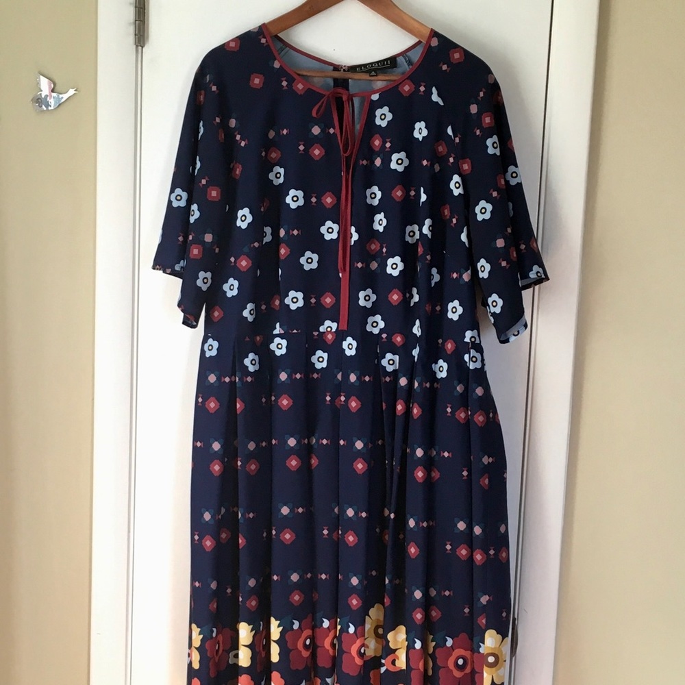 Eloquii Floral Printed Fit and Flare Dress